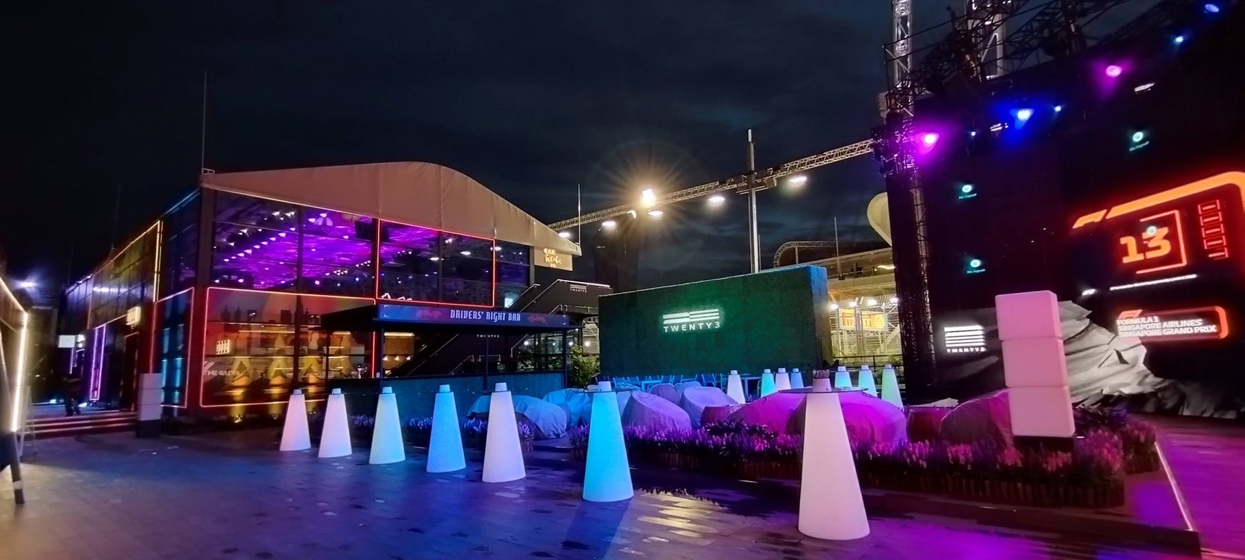 F1 Turn 23 hospitality night exterior